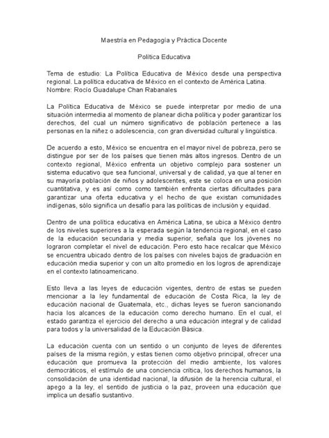 Resumen De La Sesion 13 La Politica Educativa De México Desde Una Perspectiva Regional Rocio