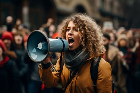 O Que É Ativista Politico - Uma ativista feminina protestando com um megafone durante uma ...