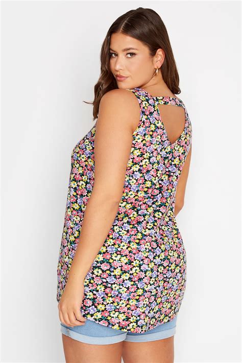 Yours Curve Plus Size Pink Floral Bar Back Vest Top Yours Clothing