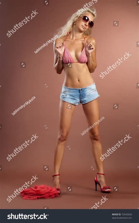 Beautiful Sexual Girl Blonde Short Shorts Stock Photo 72542620 Shutterstock