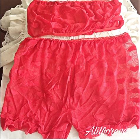 Intimates Sleepwear Red Satin Mesh Lace Lingerie Set Poshmark