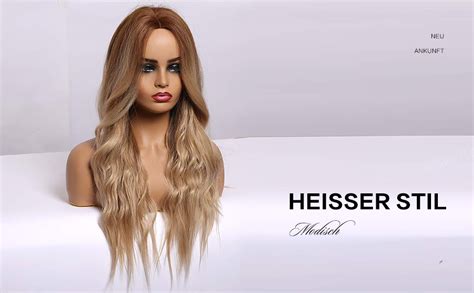 HAIRCUBE lange blonde Perücke für Frauen natürliche synthetische Perücke gewelltes lockiges Haar