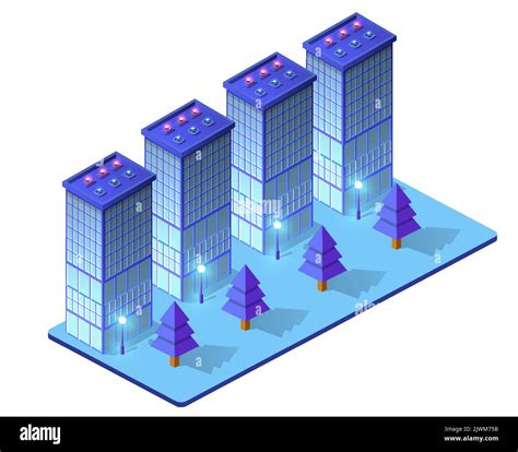 Night Isometric Smart Blue Ultraviolet City D Illustration Stock