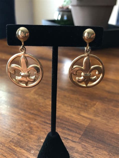 Gold Fleur De Lis Dangle Earrings With Screw Backs Etsy