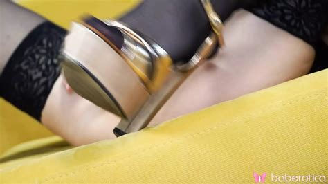 Solo Sexy Blonde With Big Tits Jessika Blond In Black Stockings And High Heels Masturbating In