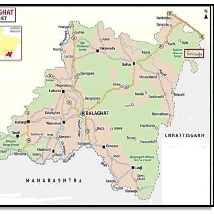 Showing the Balaghat district position in India map and location of ...