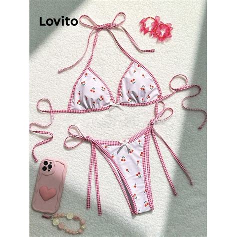 Lovito Women Casual Cartoon Tie Back Bikini Sets LNA59460 Shopee Philippines