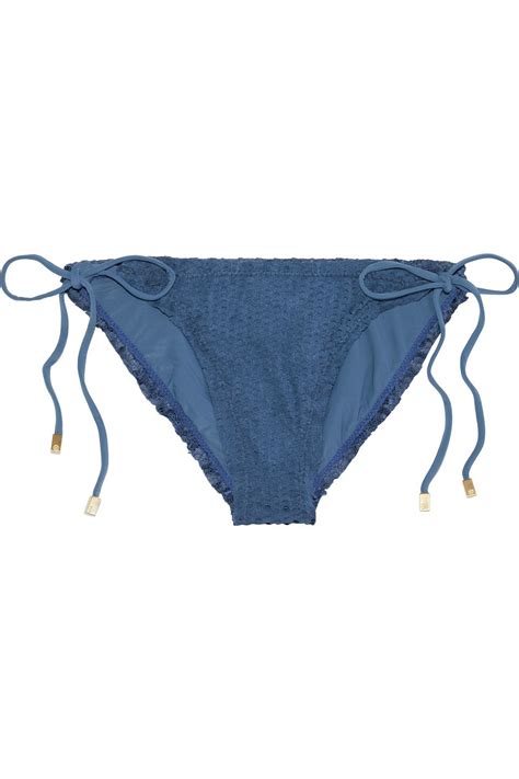 Vix Paula Hermanny Woman Scales Ripple Laser Cut Low Rise Bikini Briefs Slate Blue Size
