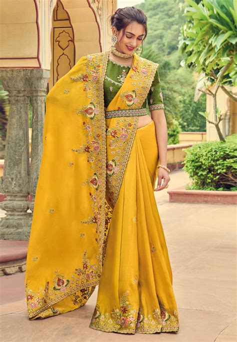 Yellow Organza Saree With Blouse 258254