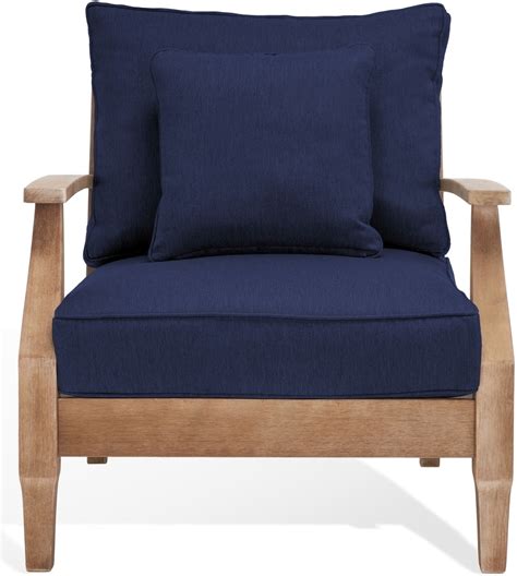 Martinique Wood Patio Armchair In Natural and Navy by Safavieh Couture