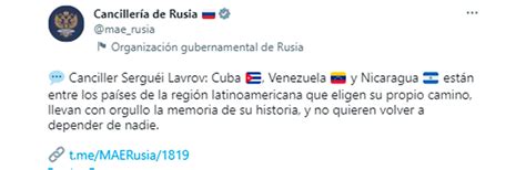 El Canciller Ruso Reivindic A Las Dictaduras De Am Rica Latina Cuba Venezuela Y Nicaragua