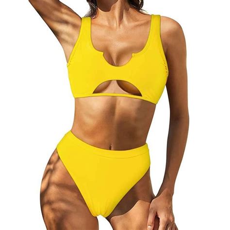 Sexy Femmes Bikini Solide Évider Deux Pièces Maillots De Bain Maillot De Bain Beachwear Set