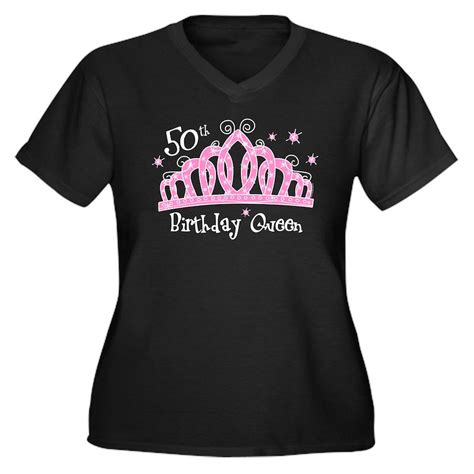 Tiarabdayqueen50l Womens Plus Size V Neck T Shirt Tiara 50th Birthday