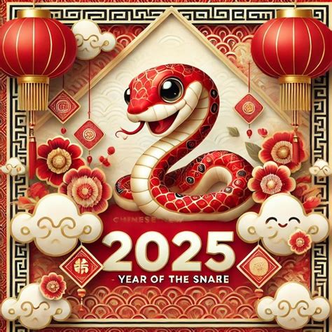 2025 Year Of The Snake Festive Chinese New Year Illustration Premium