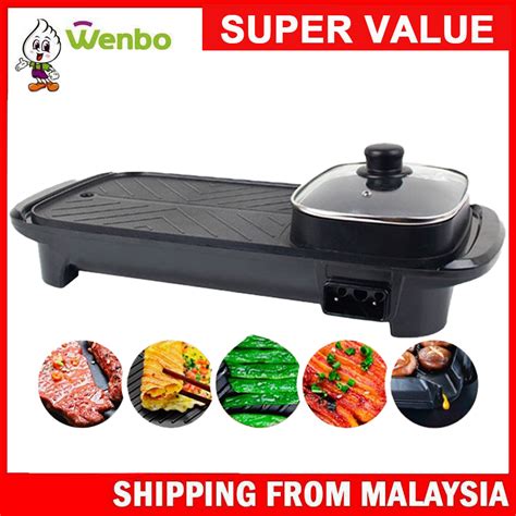 Wenbo Rectangle In Steamboat Bbq Multi Function Cookers Grill Pan Hot Pot Non Stick