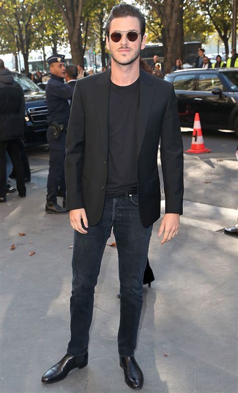 Gaspard Ulliel Wearing Black Blazer Black Crew Neck T Shirt Black