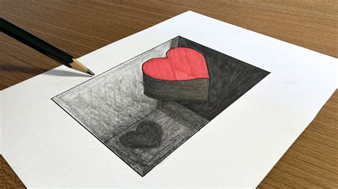 How To Draw A 3d Heart On Paper Draw A Floating Heart Youtube