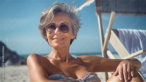 Smiling Mature Woman At The Beach Natural Lifestyle Stock Photo Adobe Stock