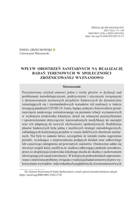 PDF Wpływ obostrzeń sanitarnych na realizację badań terenowych w