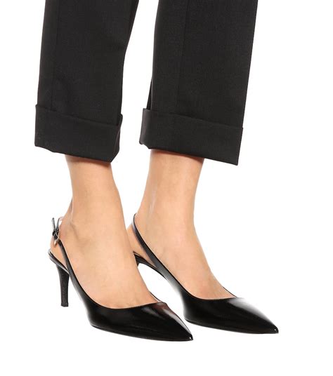 Prada Black Saffiano Leather Slingback Kitten Heel Pumps Modesens