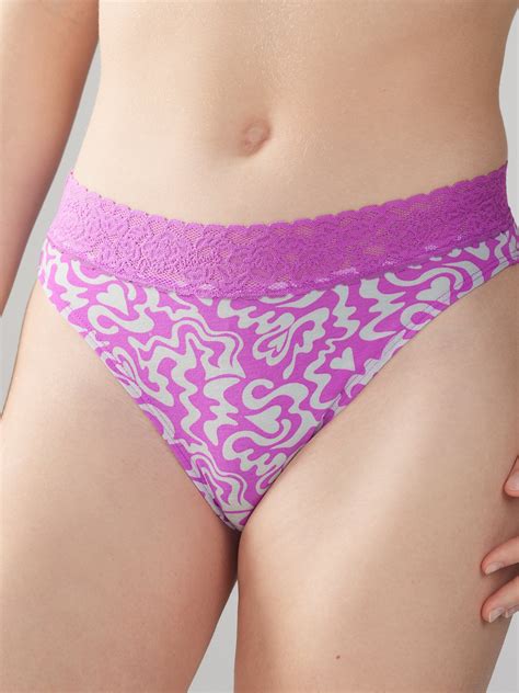Cotton Essentials Lace Trim High Leg Bikini Panty In Multi Purple Savage X Fenty