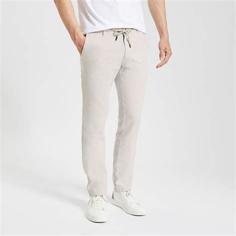 Pantalon Taille élastiquée En Coton Lin Beige Jules