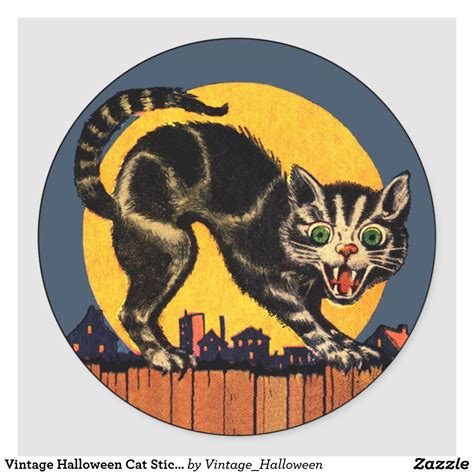 Vintage Halloween Cat Sticker Vintage Halloween Crafts Retro Halloween