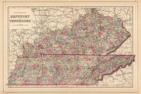 County Map of Kentucky and Tennessee - Art Source International