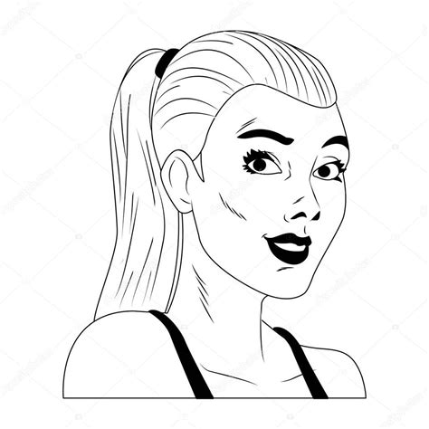 Dibujos Animados Pop Art De Perfil De Mujer En Blanco Y Negro 2023