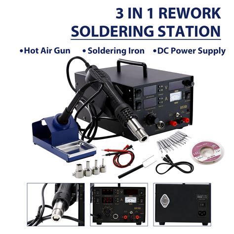 Buy 3 In 1 Soldering ReWork Station 853D Solder Iron SMD Hot Air Gun DC Power Supply Online In