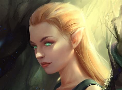 Download Face Pointed Ears Blonde Green Eyes Fantasy Elf Hd Wallpaper