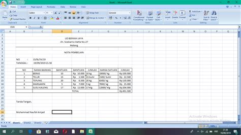 Cara Membuat Nota Pembelian Di Ms Excel