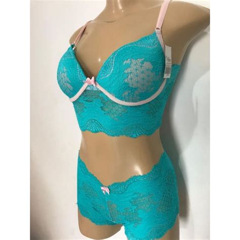 Conjunto Lingerie Em Renda De Detalhes Apaixonante Azul Beb Tom Secreto Shopee Brasil
