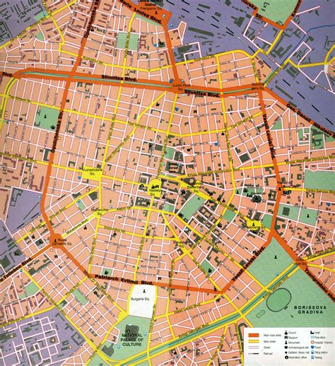 Large detailed tourist map of central part of Sofia city | Vidiani.com