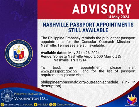 Nashville Passport Appointments Still Available Embassy Of The Republic Of The Philippines