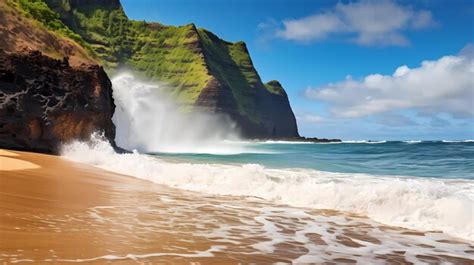 Premium Photo Golden Sand Beaches And Waterfalls On Exotic Kauai