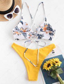 RABATT ZAFUL Hochgeschnittener Bikini Badebekleidung Mit Blumenmuster In Dunkel Gelb