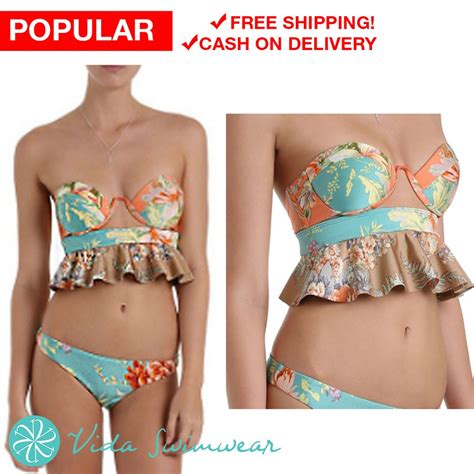 Floral Two Piece Bikini Swimsuit Bustier Cut Out Halter Shopee Philippines