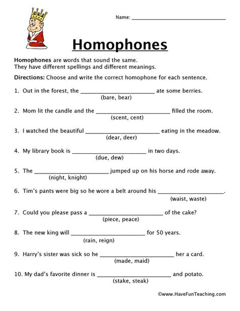 Homophones Fill In The Blank Worksheet Have Fun Teaching Homophones