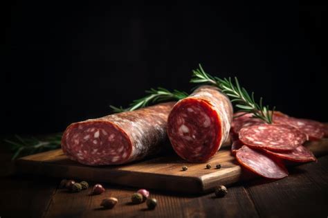 Premium AI Image Salami Sliced On Wooden Table