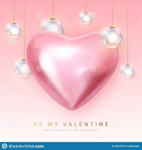 Happy Valentines Day Poster With 3d Pink Metallic Heart And Electric