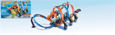 Hot Wheels Track Set And Toy Car Large Scale Motorized Track With 3 Corkscrew Loops 3 Crash