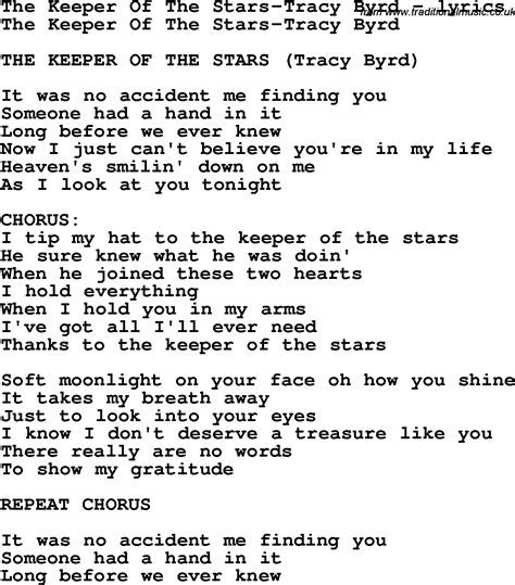 Love Song Lyrics for:The Keeper Of The Stars-Tracy Byrd