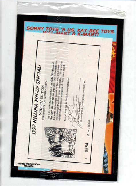 Hellina Pin Up Special A Nude Variant Sealed W Coa Lightning Nm Comic Books