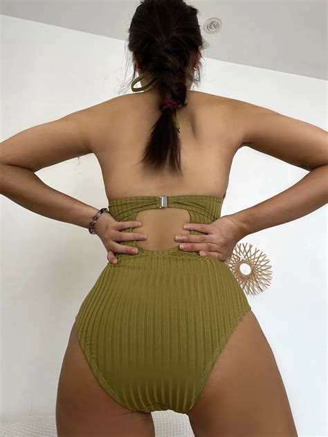 Solid Color One Piece Cross Cut Out Hollow Bikini Sexy Halter Womens Swimsuit Hangzhou Sunra