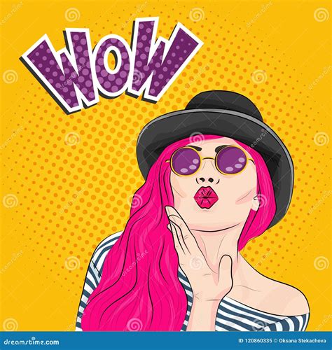 Pop Art Pretty Woman Wow Effect Vector Illustration Stock Vector