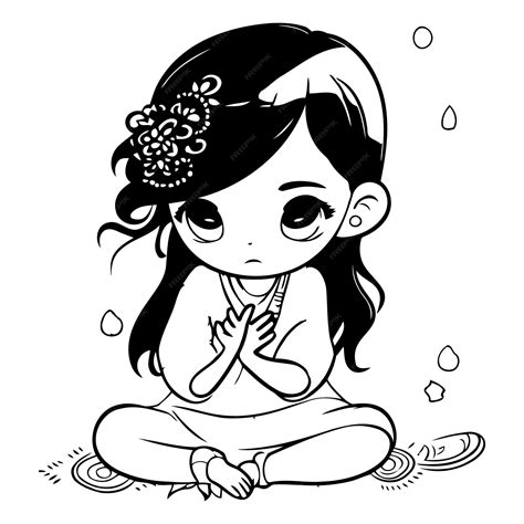 Premium Vector Cute Little Girl Meditating In Lotus Position