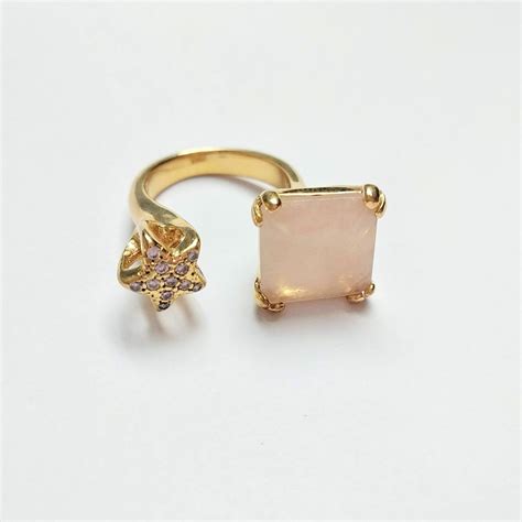 Anel Pedra Natural QUARTZO ROSA Folheado á Ouro18k Elo7