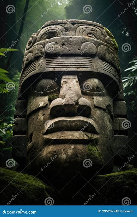 Large Stone Head Of The Ancient Mexican Culture Colossal Olmec Head