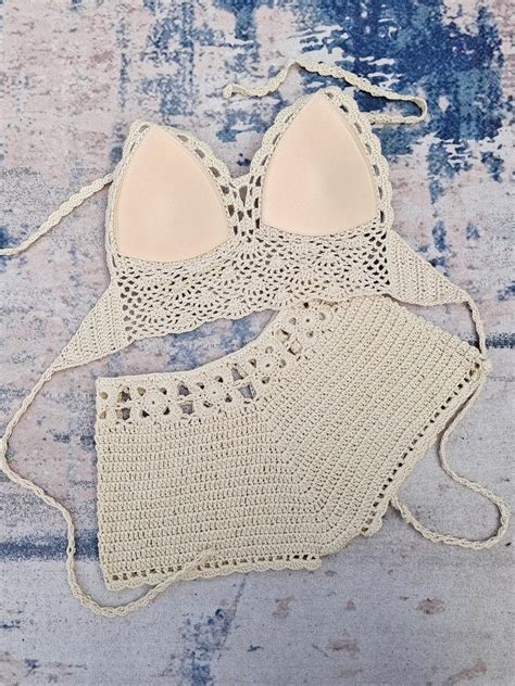 Summer Women S Beach Bikini Piece Set Hand Crochet Woven Etsy